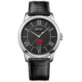 Hugo Boss Men's Silver-Tone Leather Strap Watch W/ Black Dial